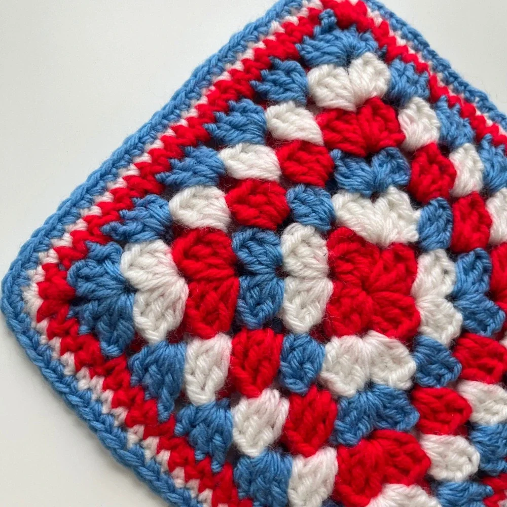 Handmade Crochet Potholder Red White Blue 8